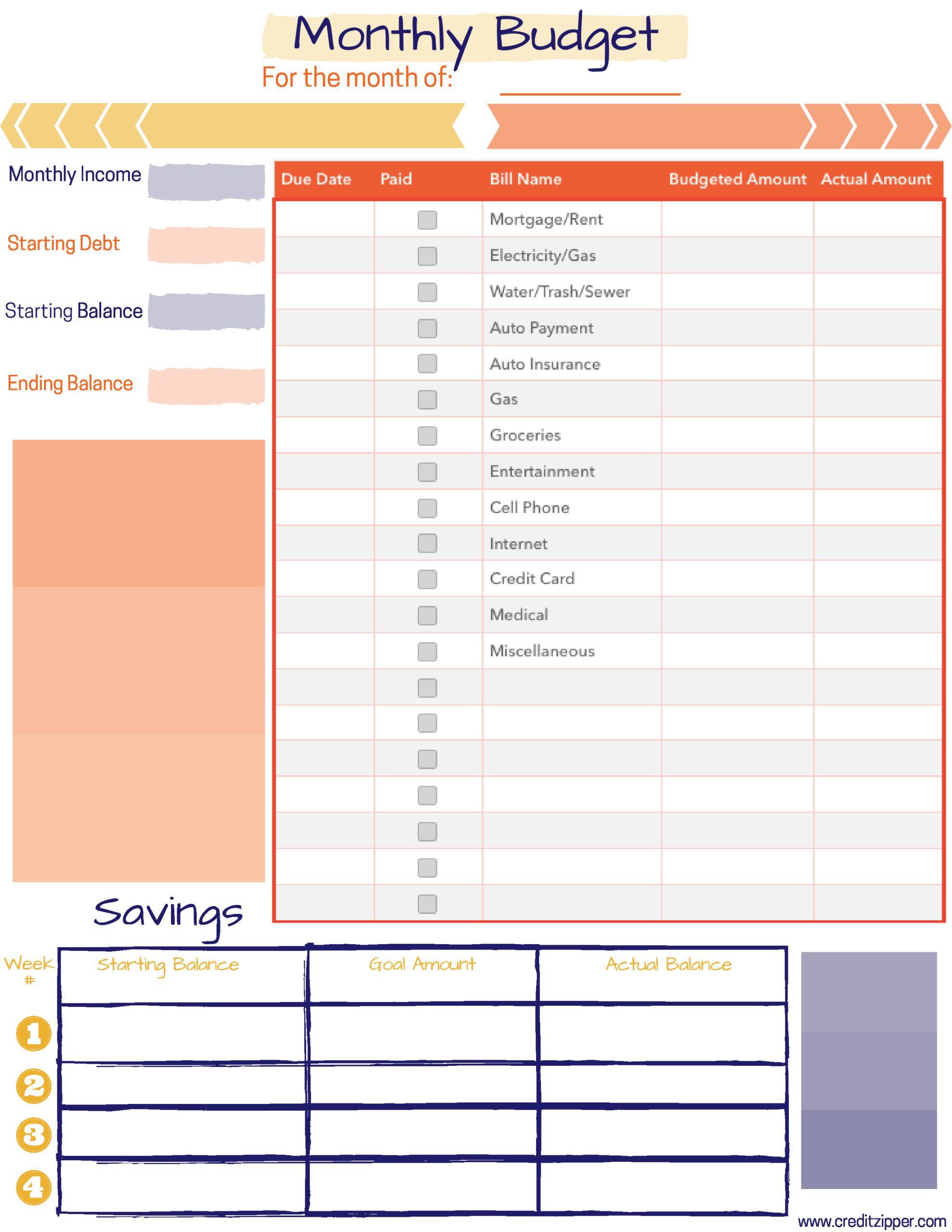 Free Monthly Budget Planner Printable | Credit Zipper inside Free Online Budget Planner Template