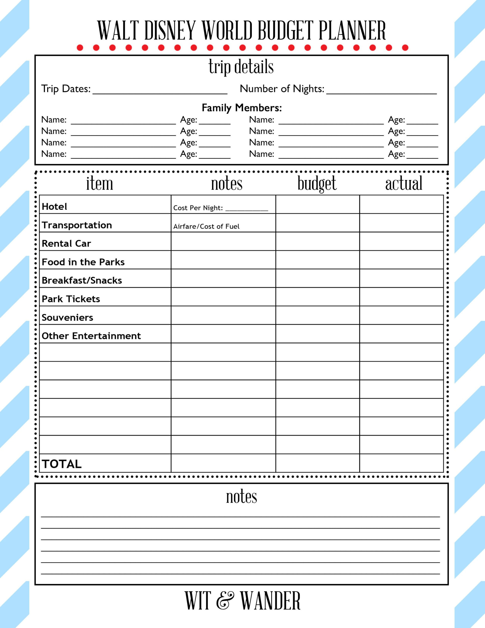 Free Printables | Vacation Budget Planner, Disney On A throughout Vacation Budget Planner Template Download