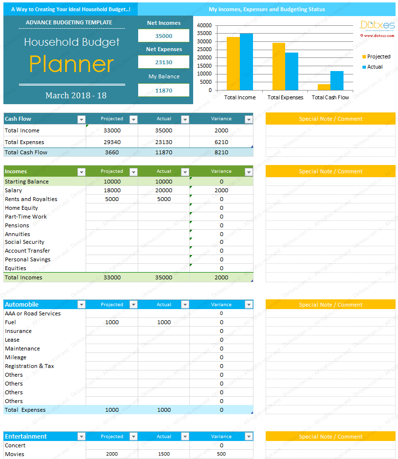 Home Budget Template For Excel® - Dotxes throughout Budget Planner Template Word