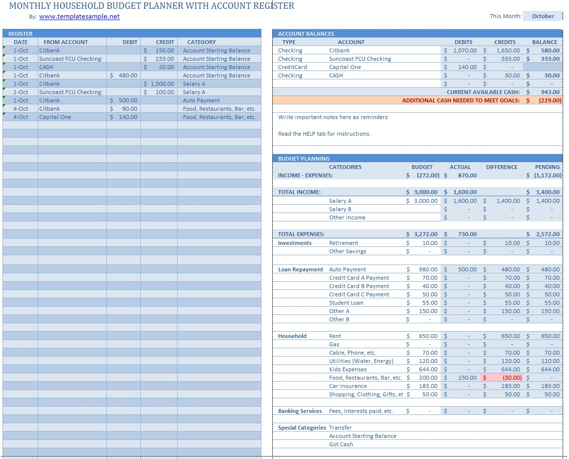 Household Budget Planner ~ Template Sample for Budget Planner Spreadsheet Template