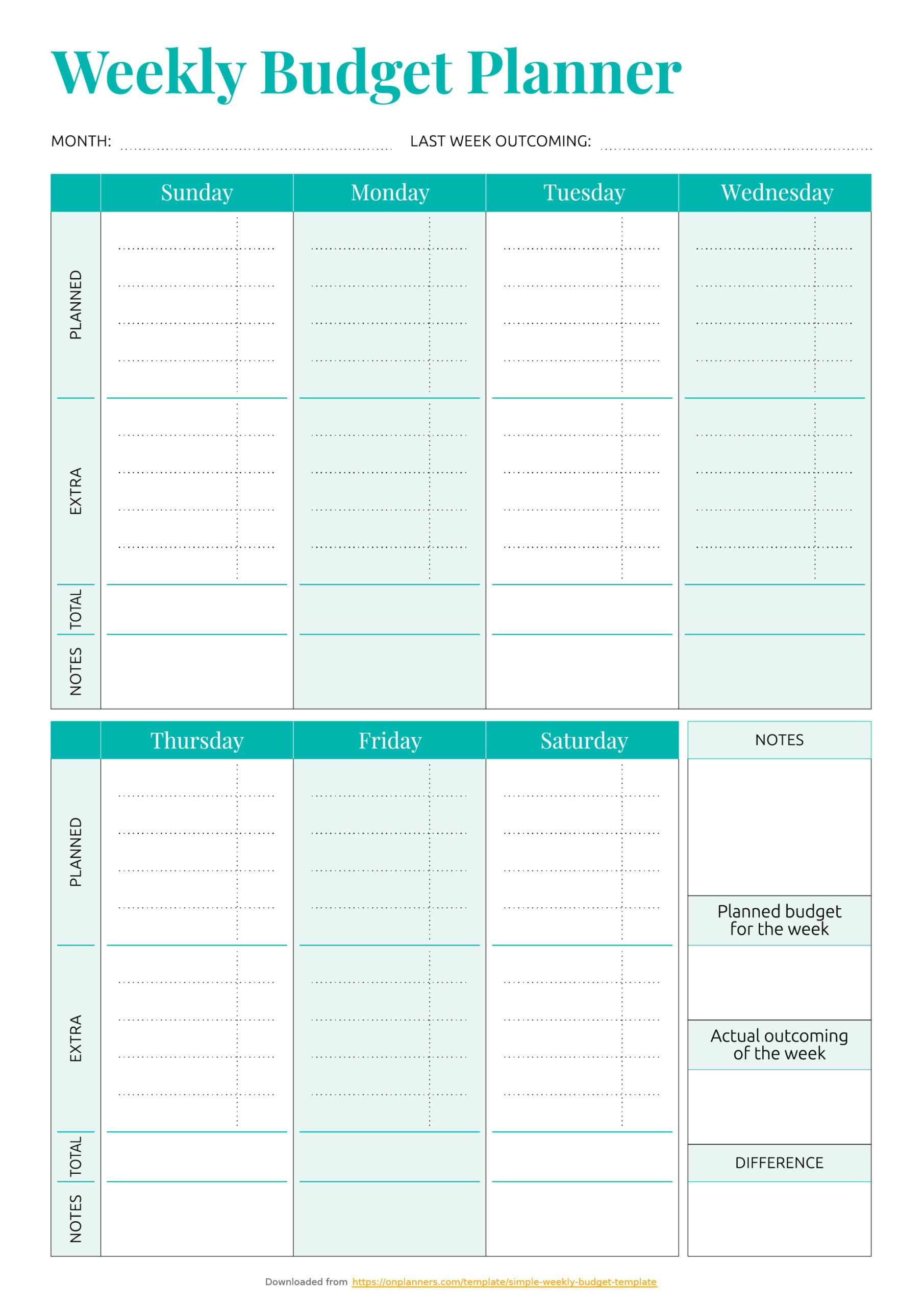 Printable Weekly Budget | Template Business Psd, Excel with Budget Planner Template Pdf