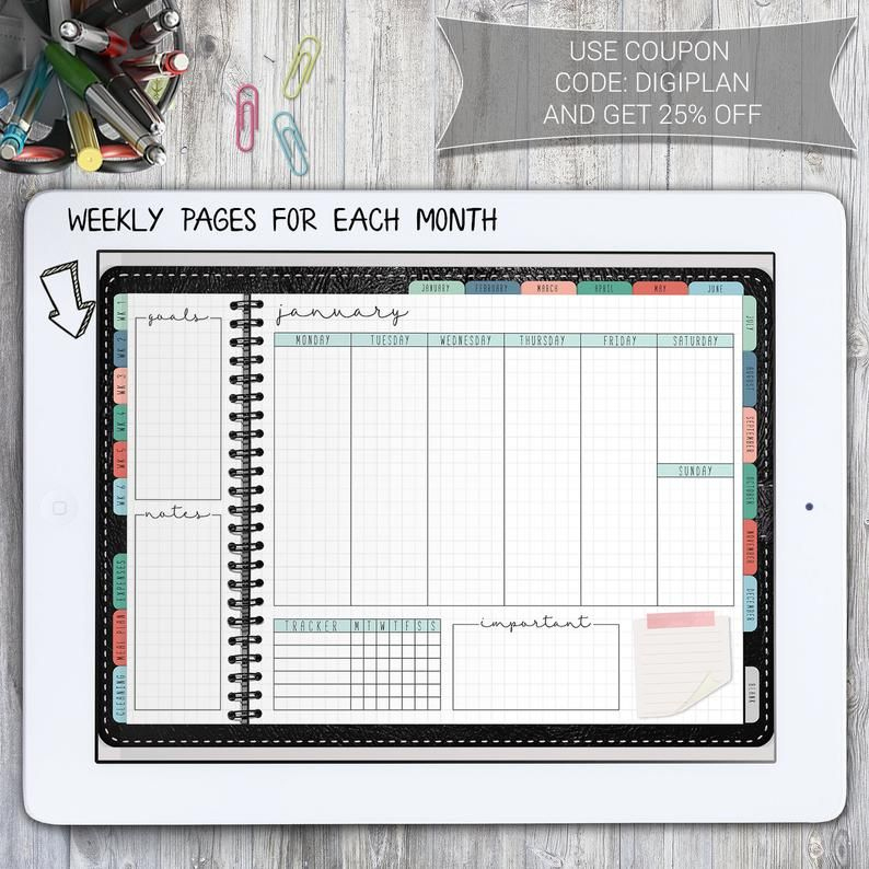Undated Digital Planner For Goodnotes Notability Planner intended for Free Budget Planner Template Notability