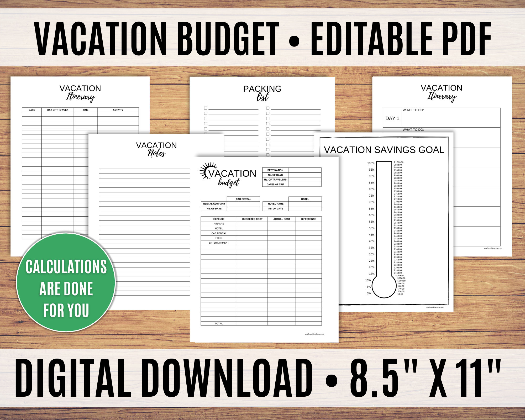 Vacation Planner Vacation Budget Template Vacation | Etsy regarding Vacation Budget Planner Template