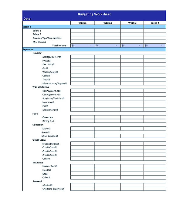 Weekly Budget Template Spreadsheet For Personal Financial with Best Budget Worksheet Template Pdf