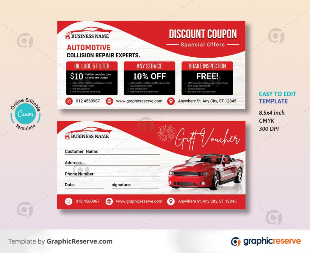 Automotive Business Gift Voucher Design (Canva template) - Graphic