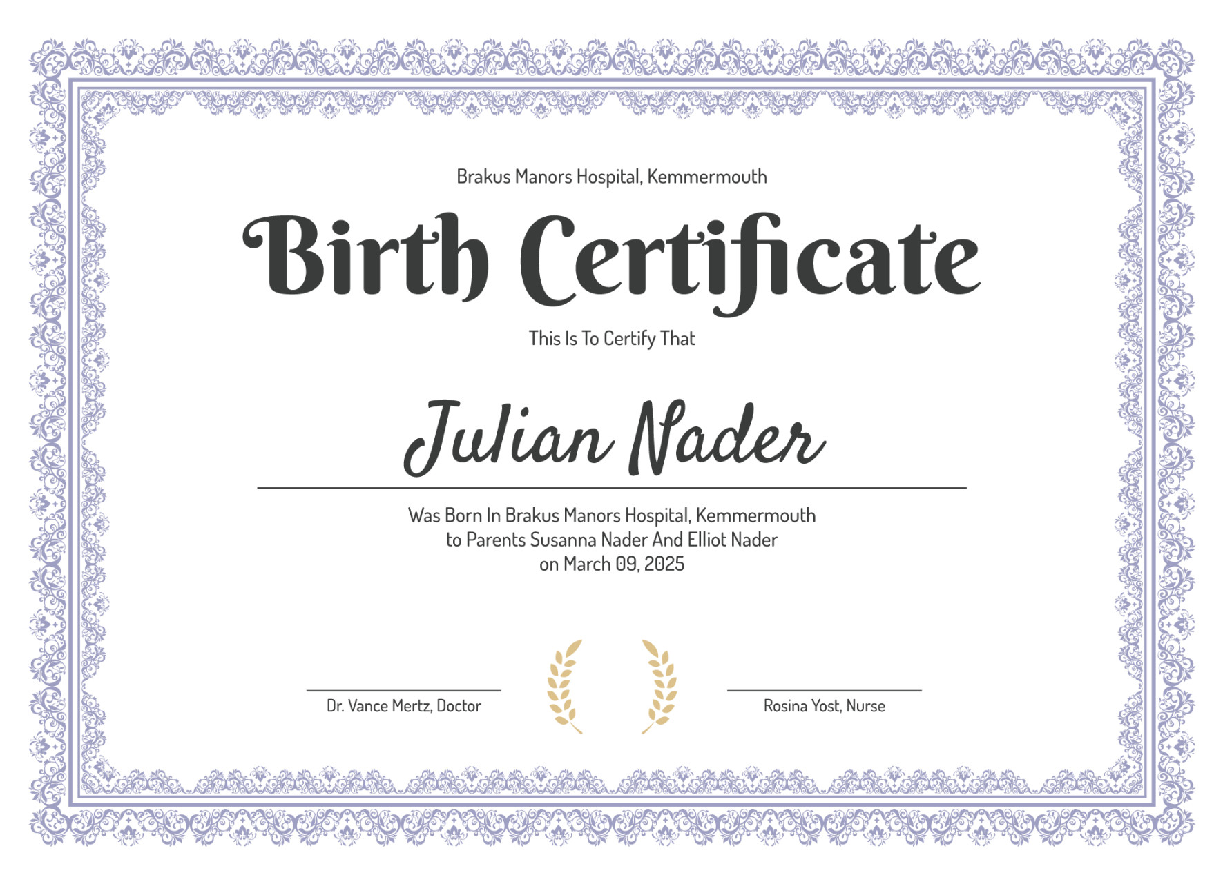 Birth Certificate Free Google Docs Template - gdoc