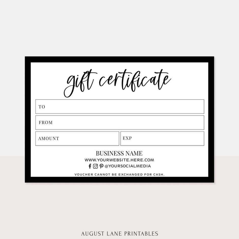 Black and White Gift Certificate Editable Template x, Modern