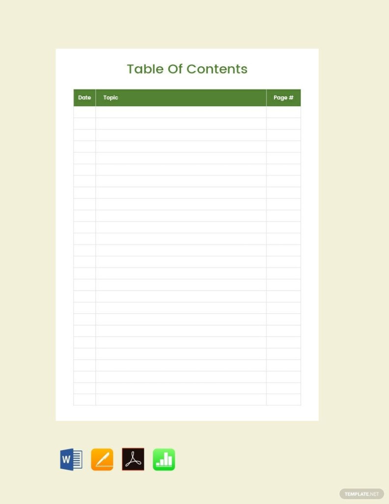 Blank Table of Contents Template in Publisher, MS Word, GDocsLink