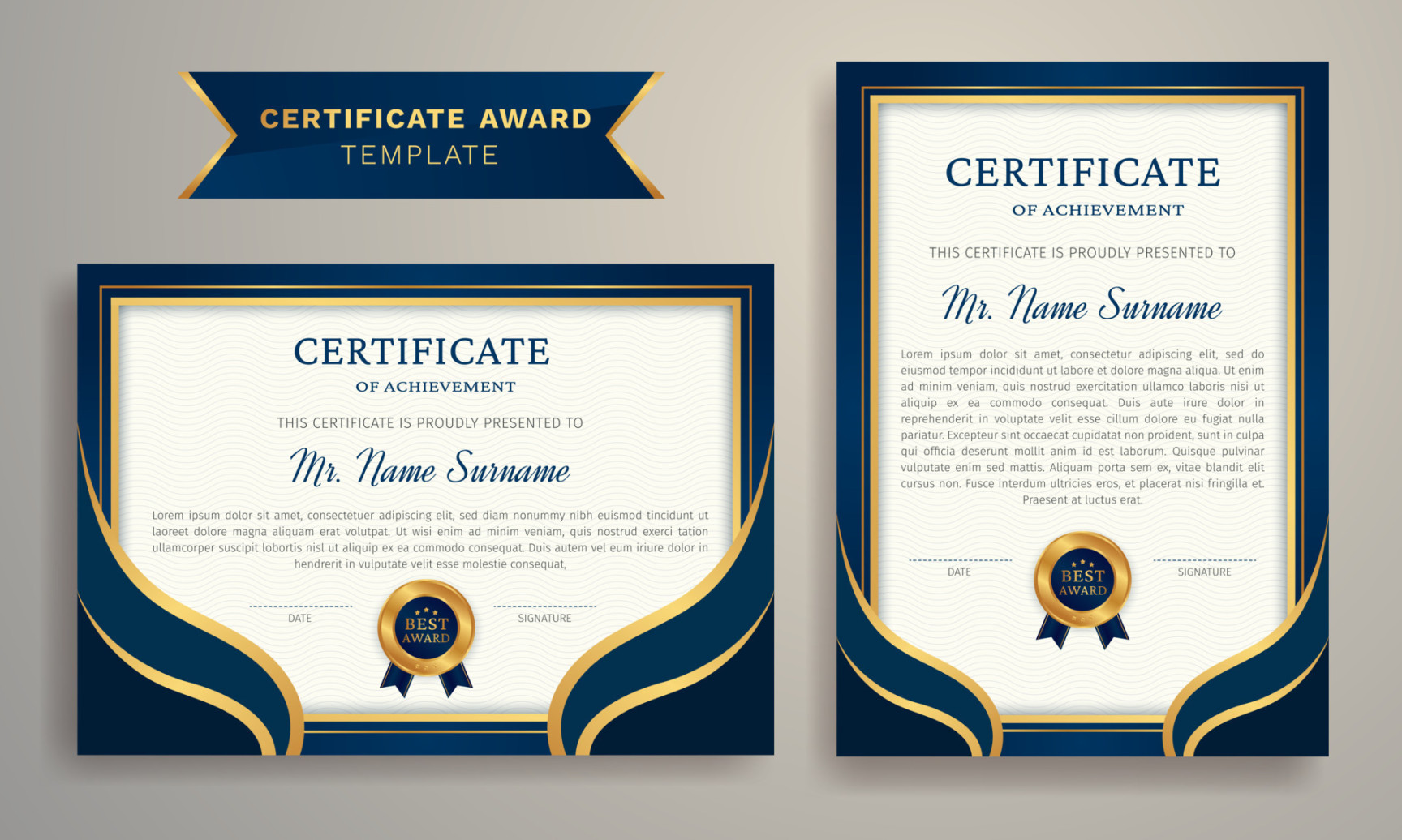 Blue and Golden Certificate Award Design Template