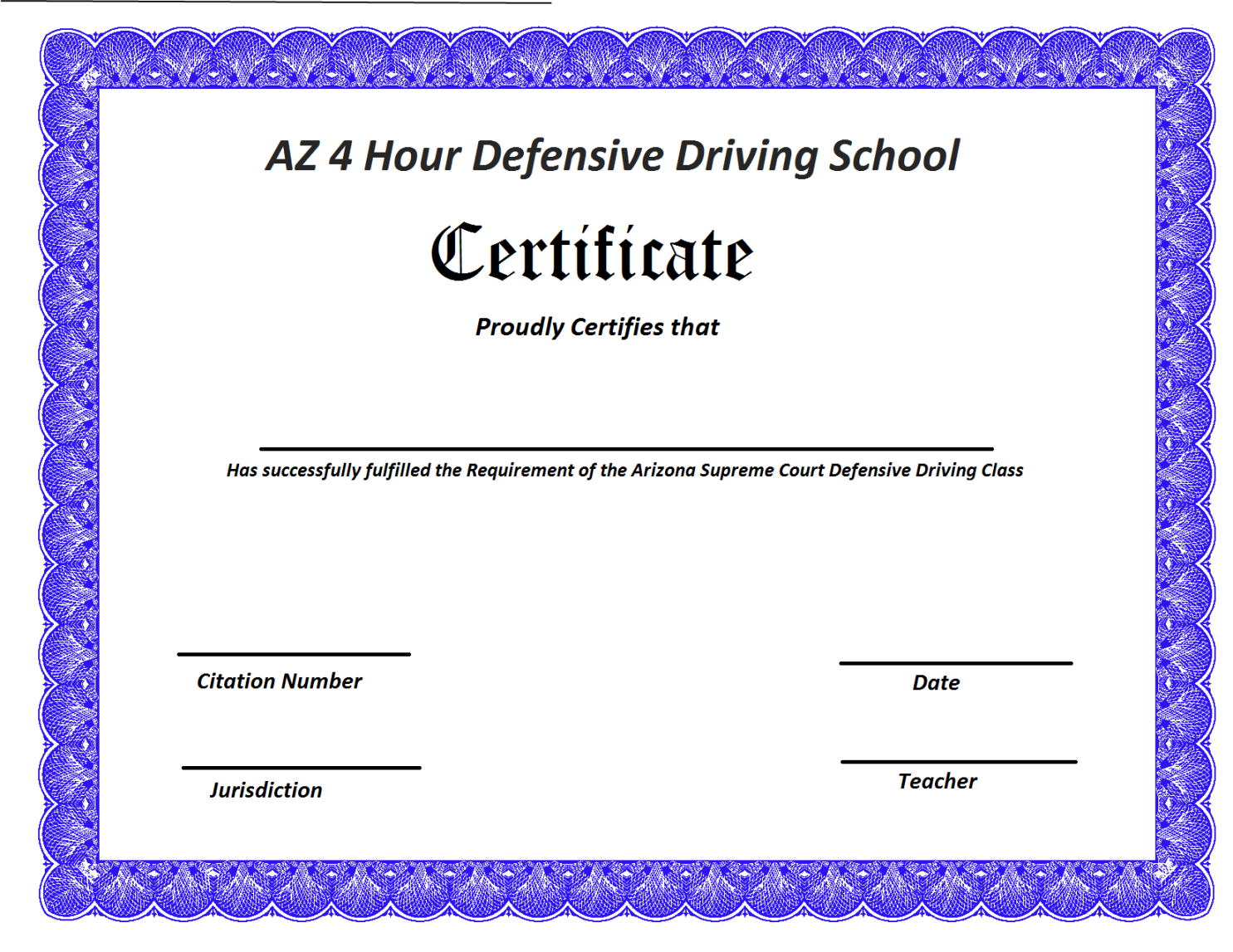 Certificate_az_templete_ - AZ Fast  Hour Defensive Driving Online