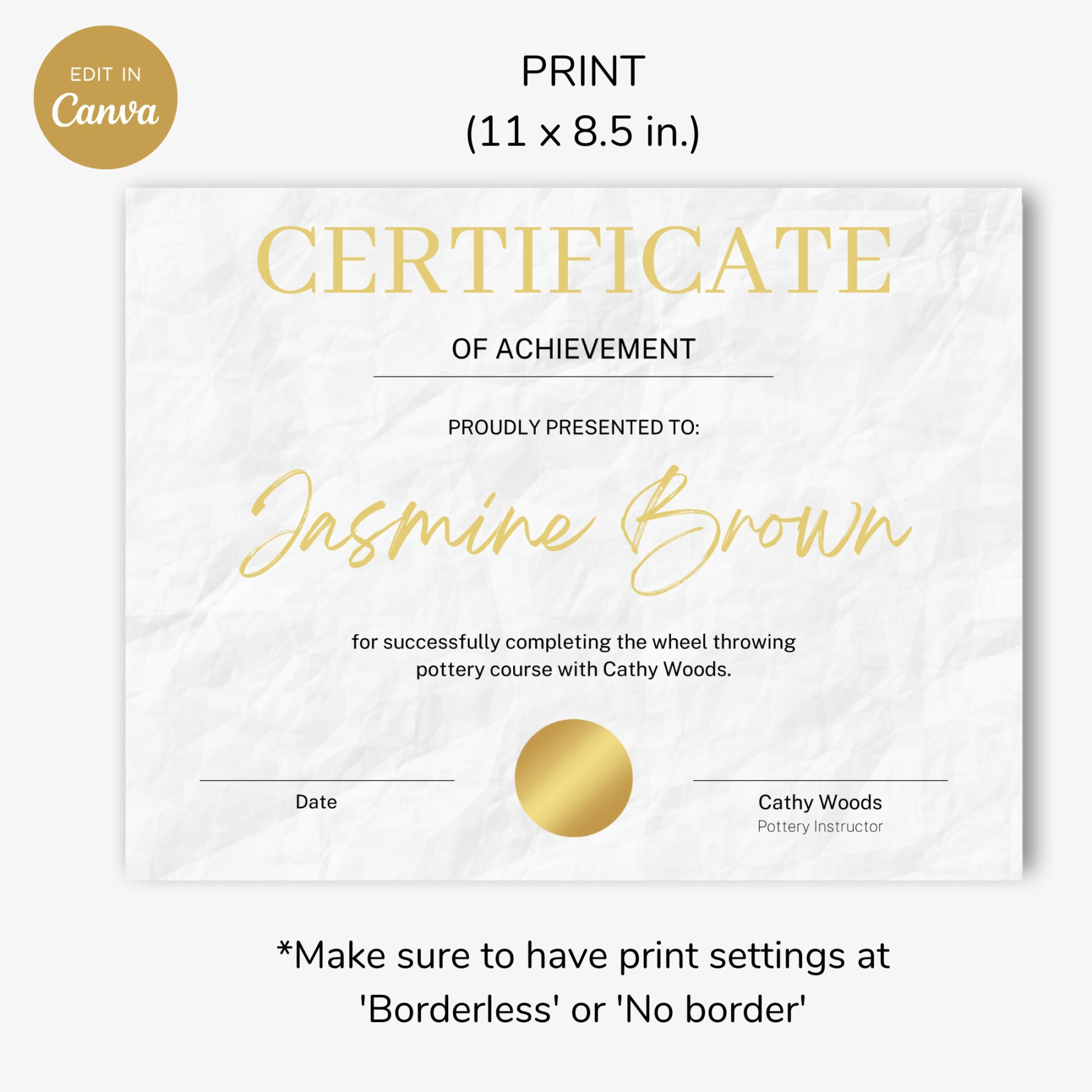 Certificate of Achievement Canva Template Printable, Digital