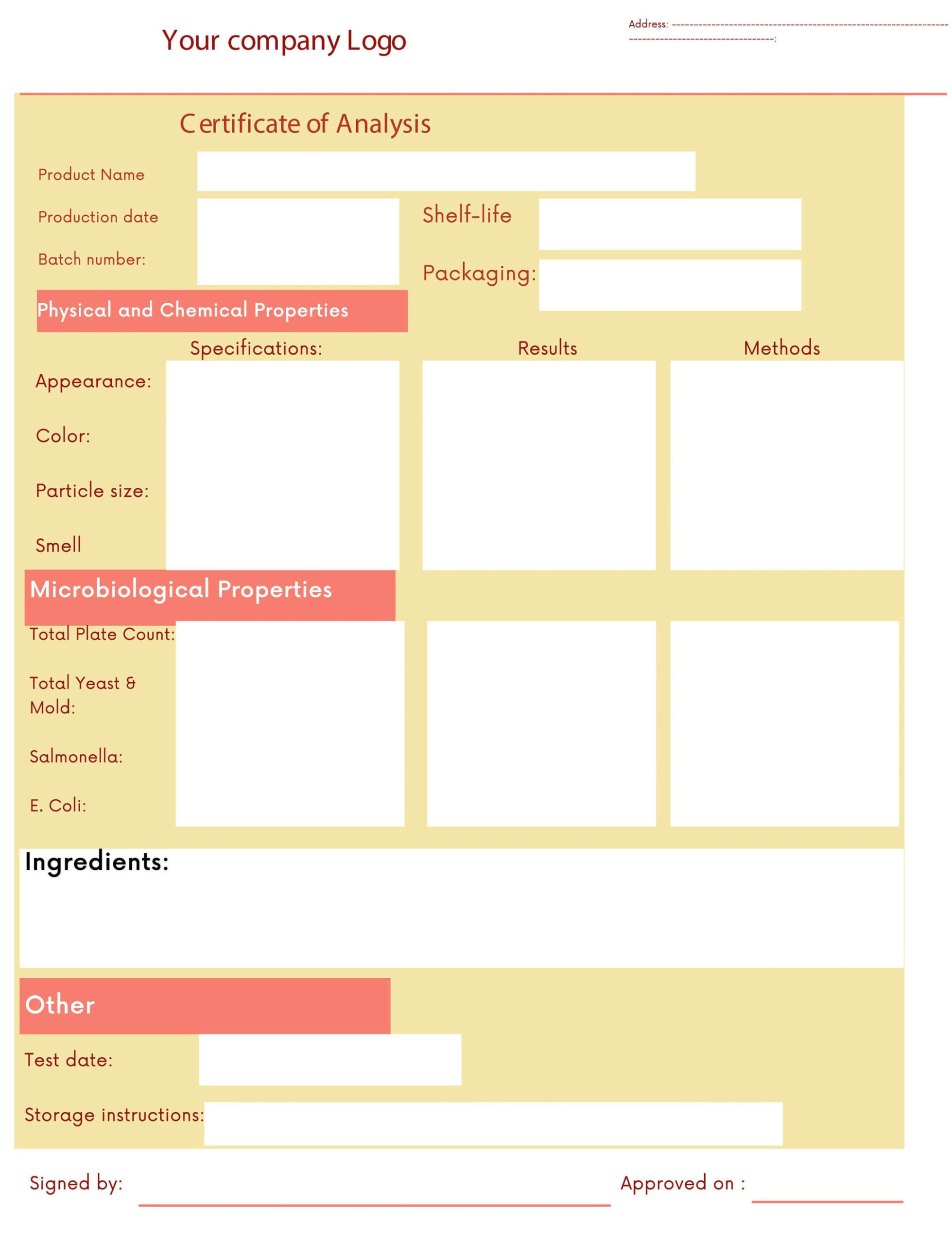 Certificate of Analysis COA Fillable PDF Template - Etsy Ireland