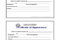 Certificate Of Appearance Template