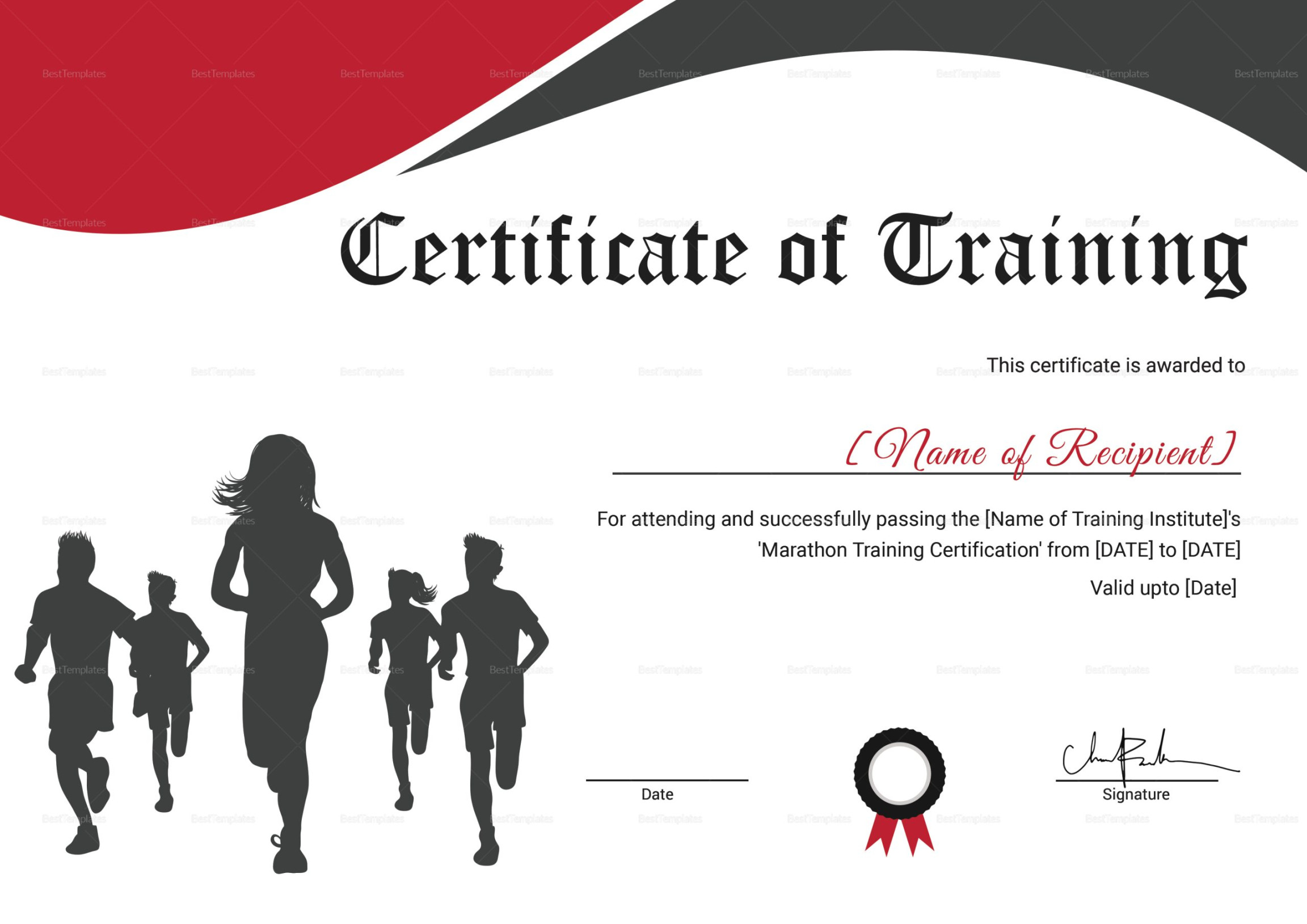 Certificate of Training for Running Template in PSD, Word