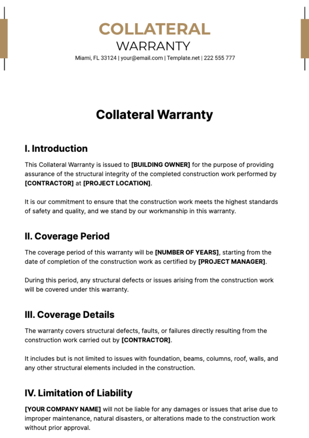 Collateral Warranty Template - Edit Online & Download Example