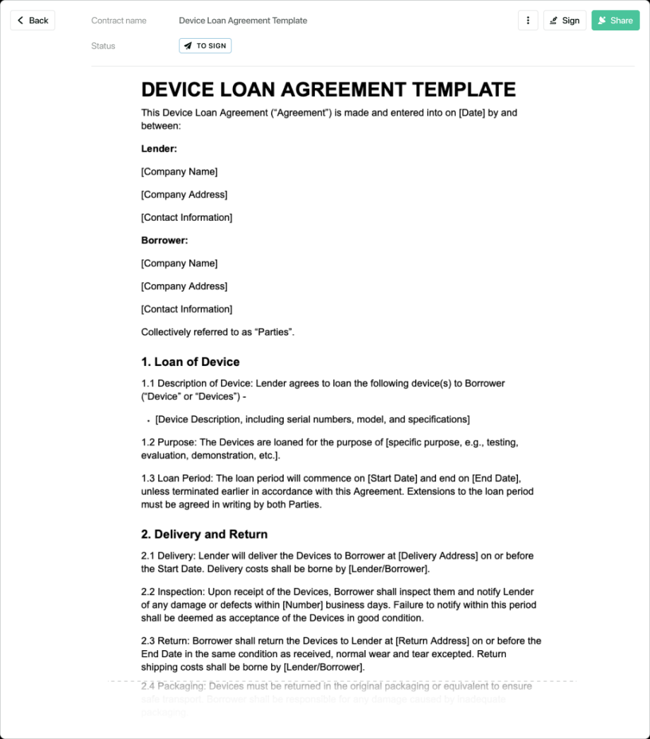 Free Hardware Loan Agreement Template