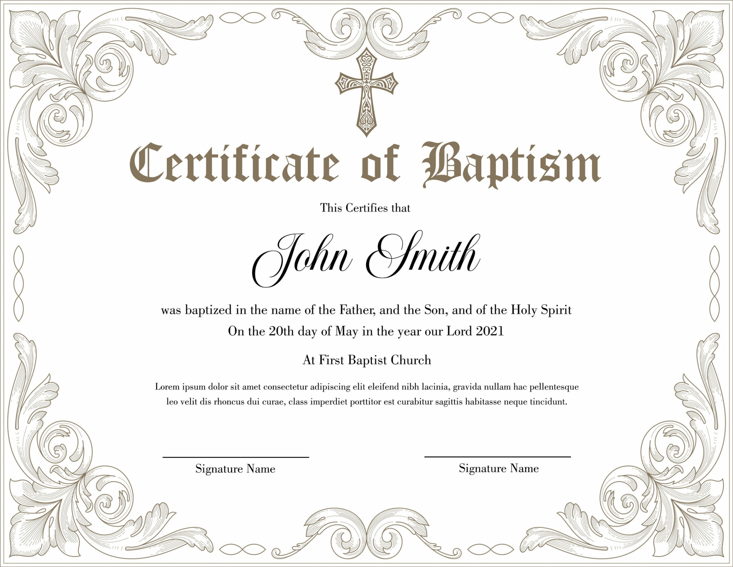 Editable Baptism Certificate Template