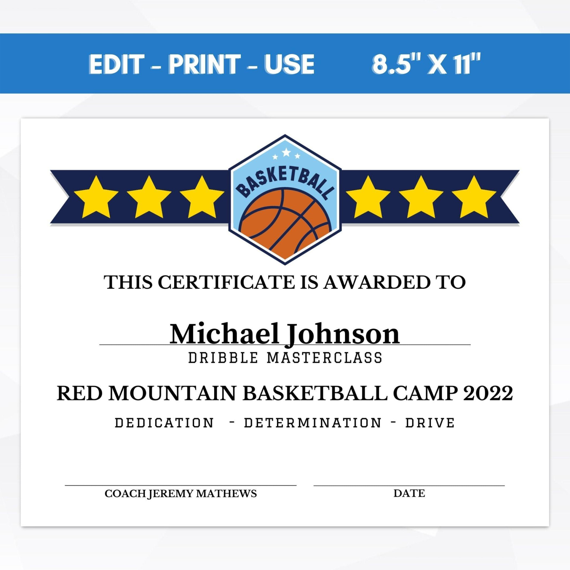 Editable Basketball Certificates