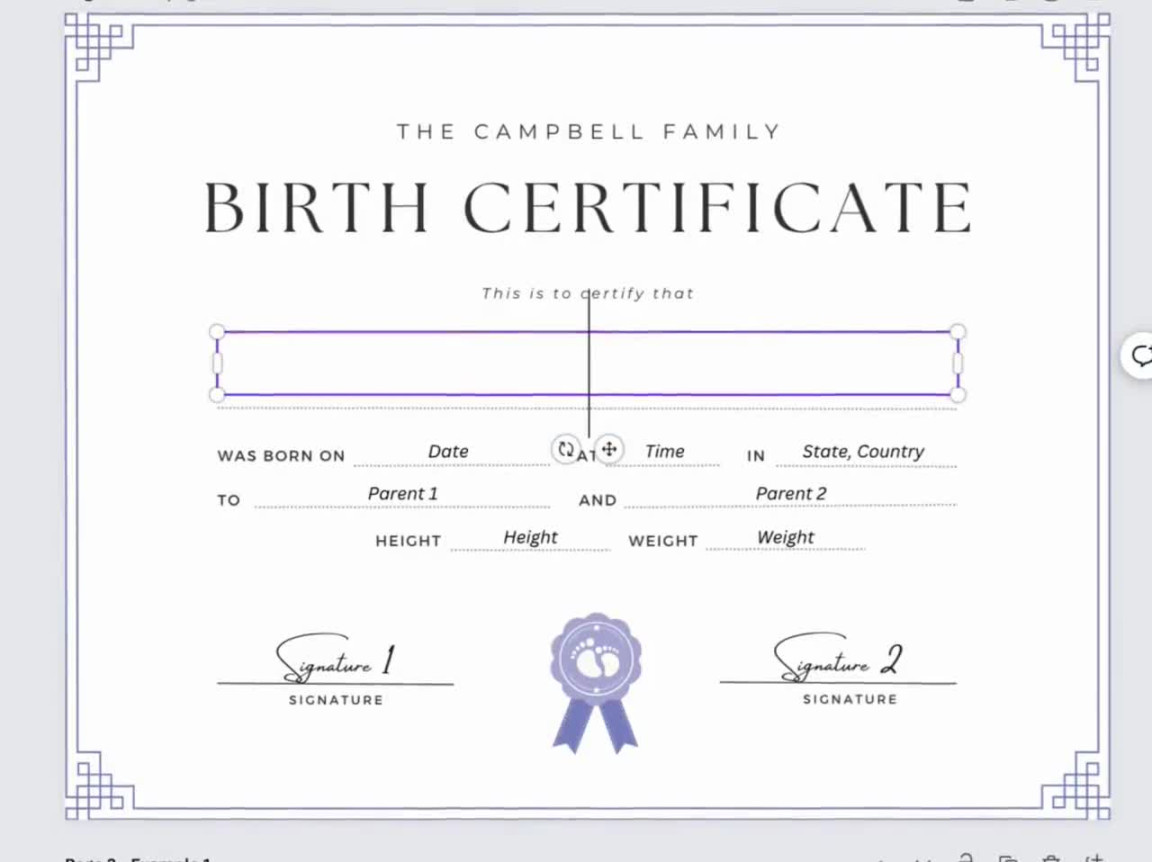 Editable Certificate of Birth Certificate Template, Baby Certificate, Baby  Gift, Baby Keepsake, Editable Canva Template - Digital Download