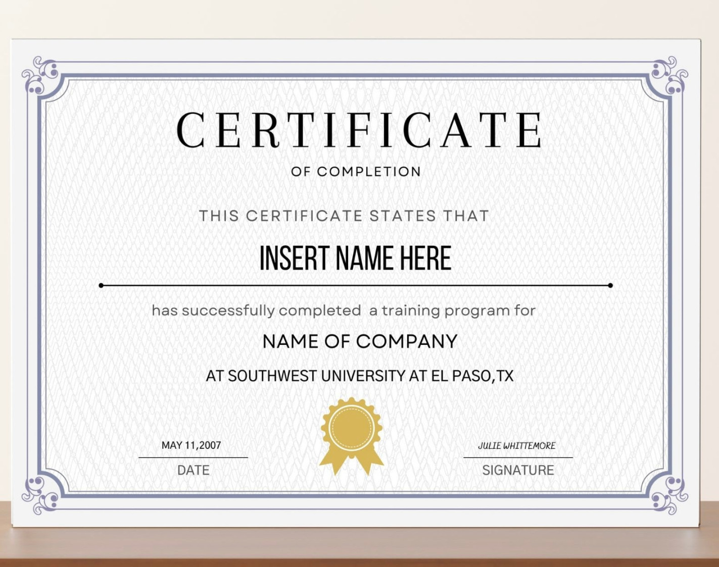 Editable Certificate of Completion, Training Certificate Template