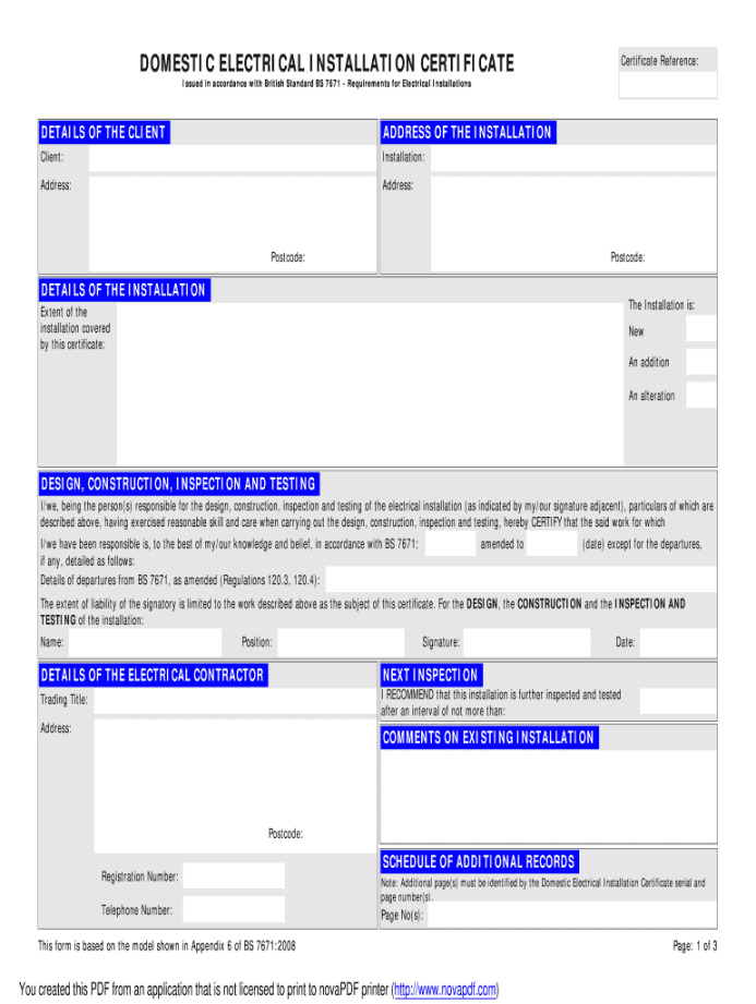 Electrical Installation Certificate Editable Pdf - Fill Online