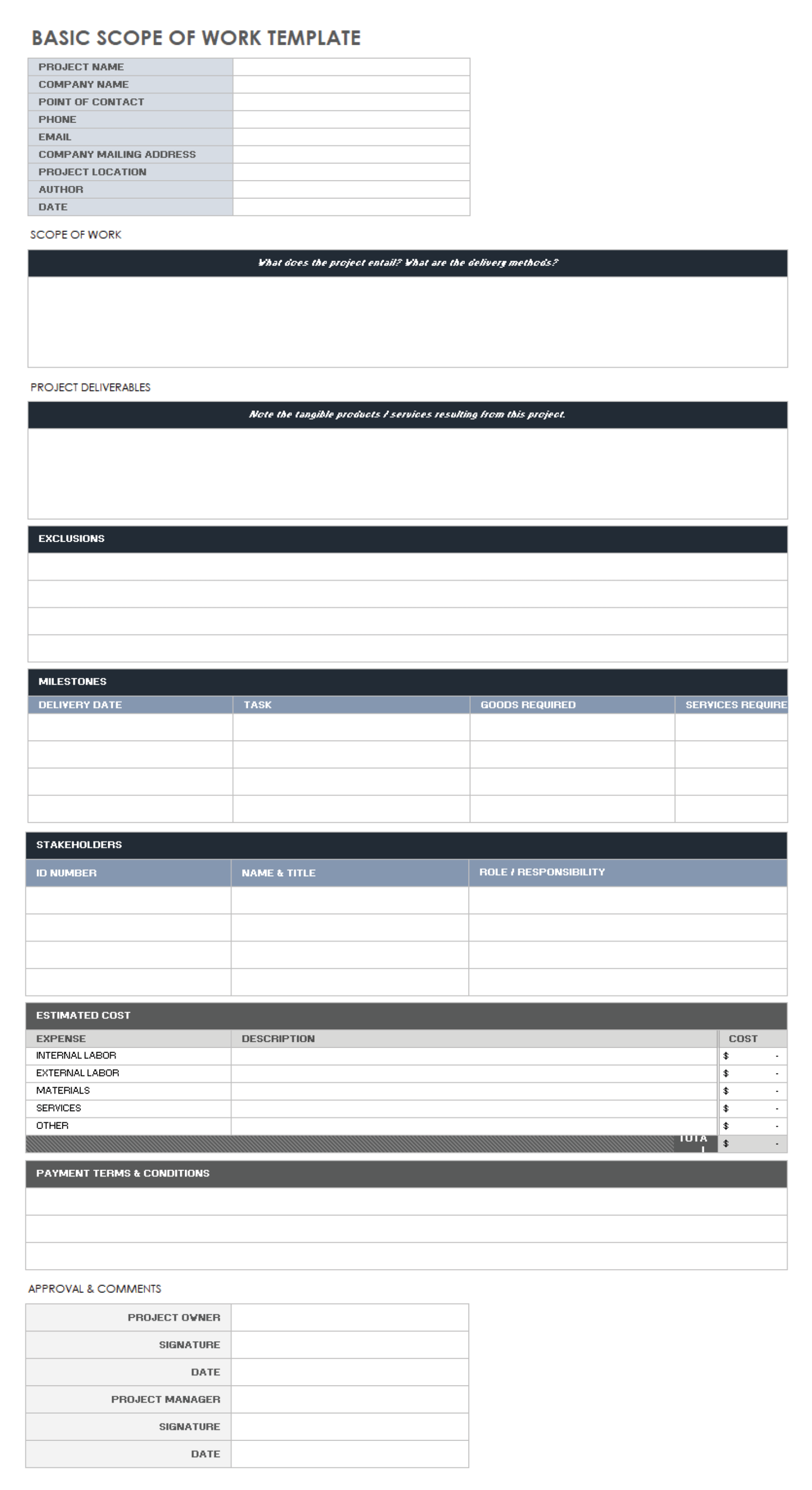 Scope Of Work Agreement Template