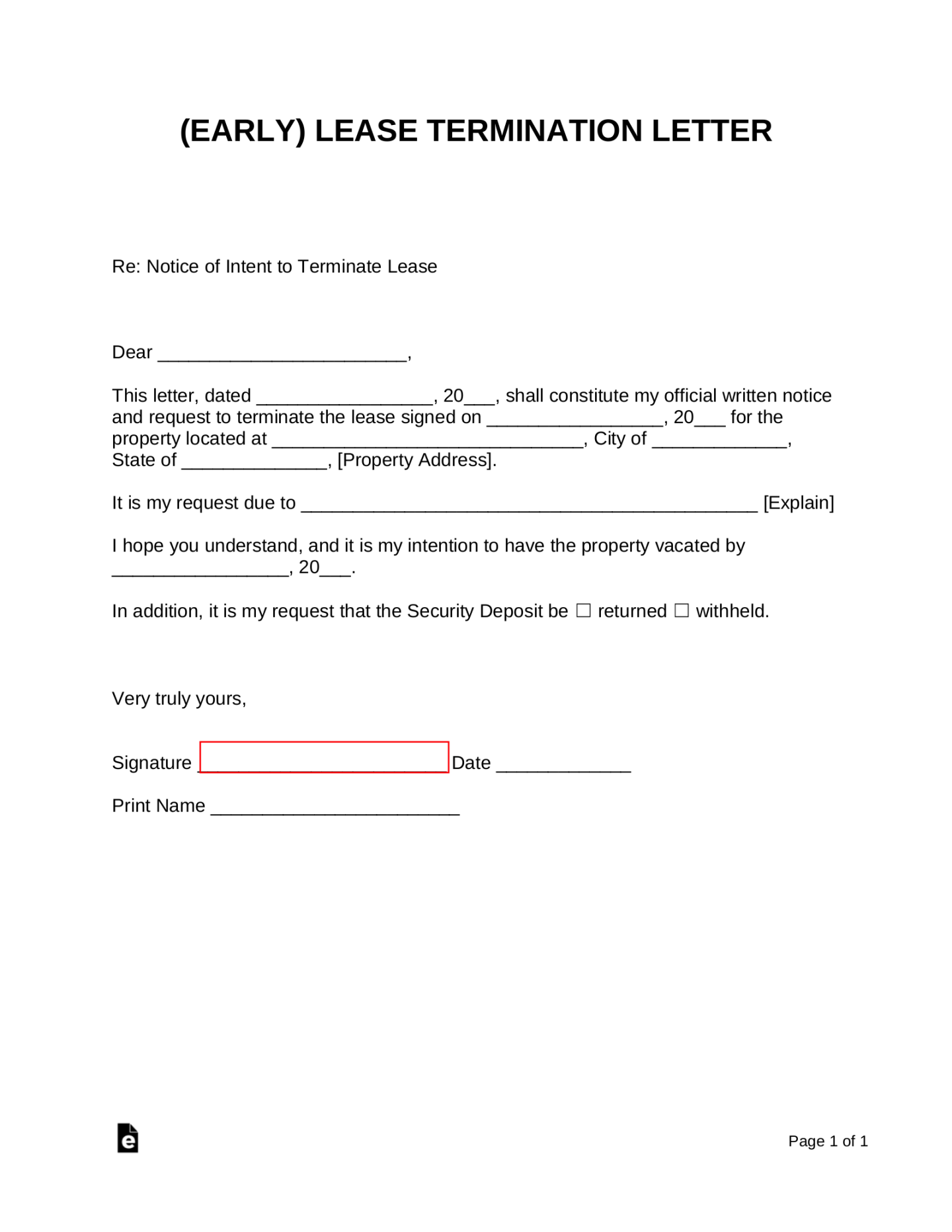 Early Termination of Lease Agreement Template