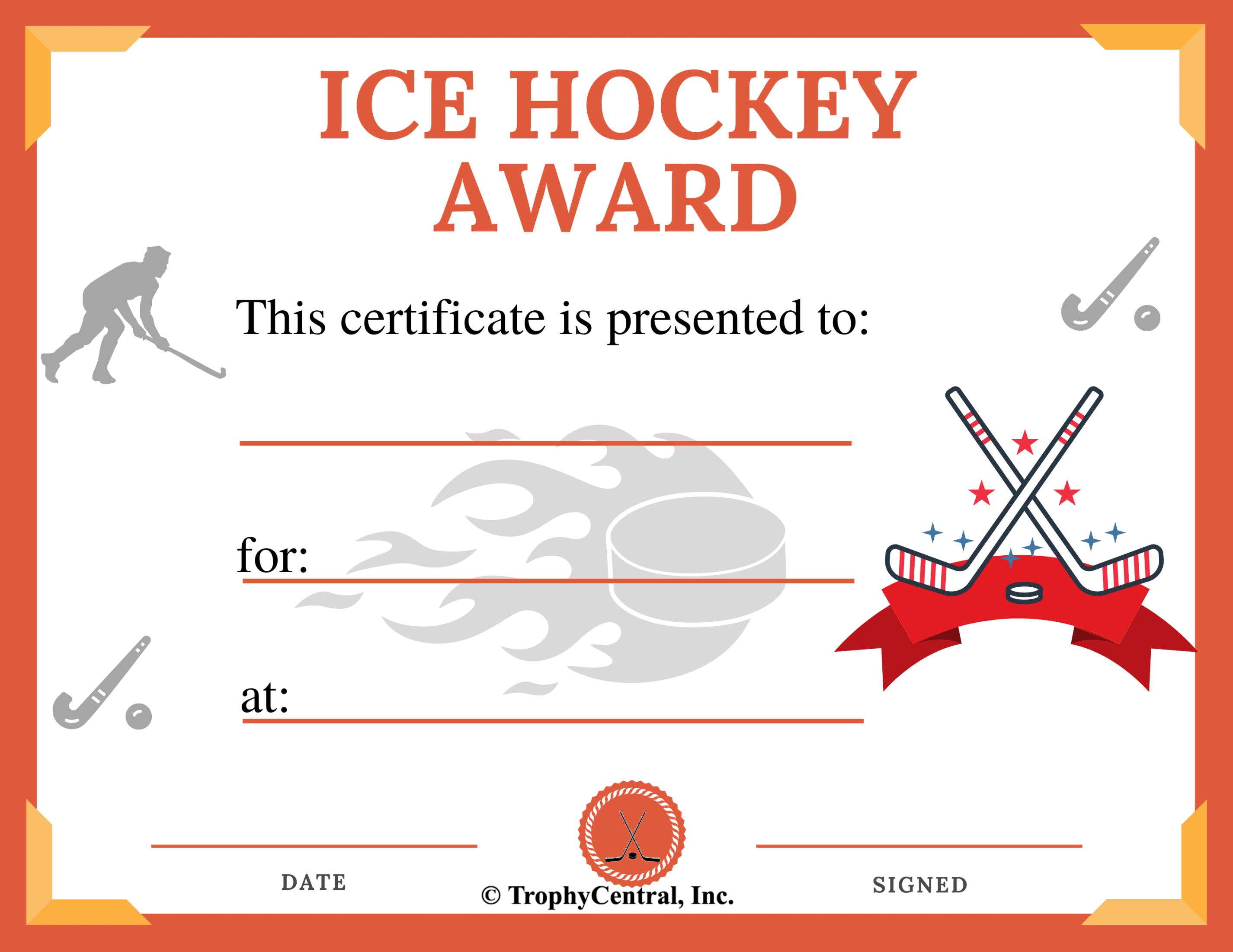 Free Ice Hockey Certificate Template  TrophyCentral