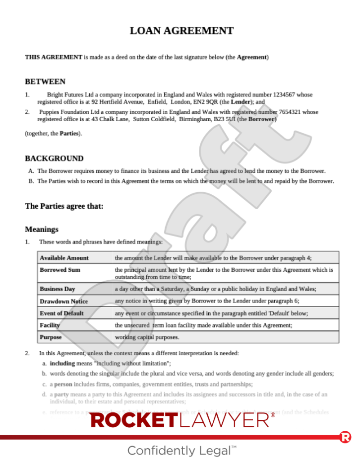 Free Loan Agreement  Template & FAQs - Rocket Lawyer UK