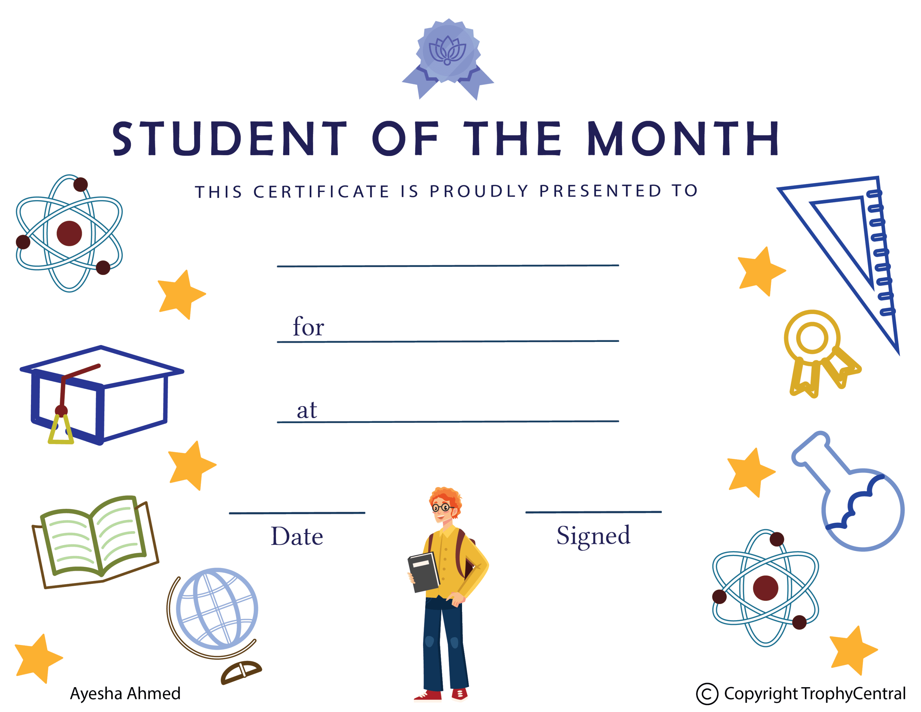 Free Male Student Of The Month Certificate Template  TrophyCentral