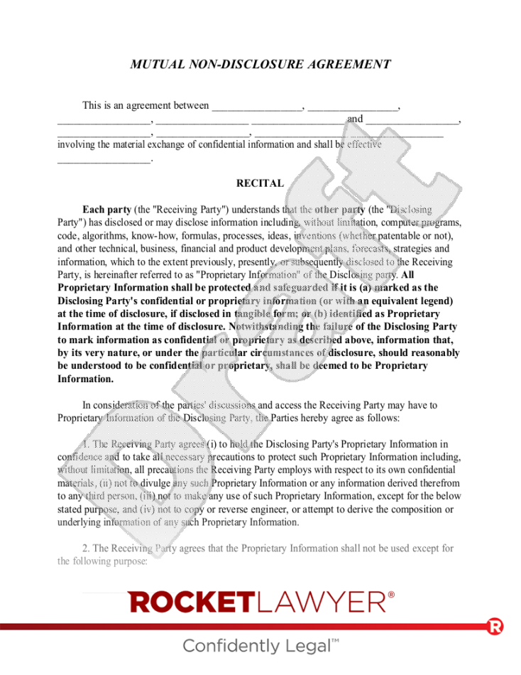 Free Mutual Non-Disclosure Agreement (Mutual NDA) - Rocket Lawyer