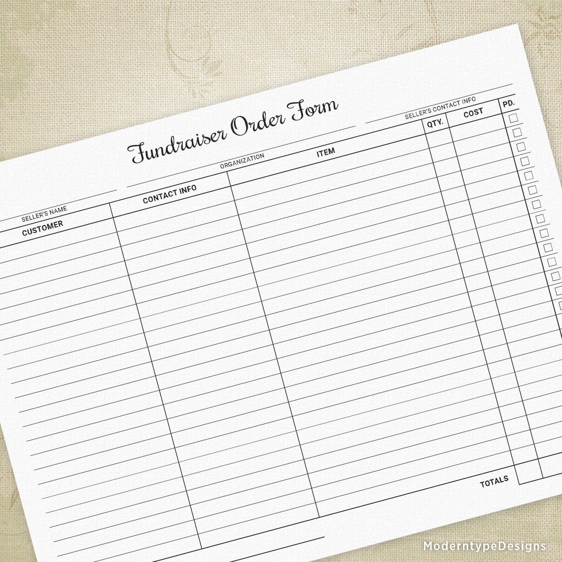 Fundraiser Order Form Printable