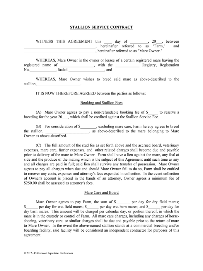 Equine Breeding Contract Templates: A Comprehensive Guide