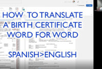 Spanish To English Birth Certificate Translation Template