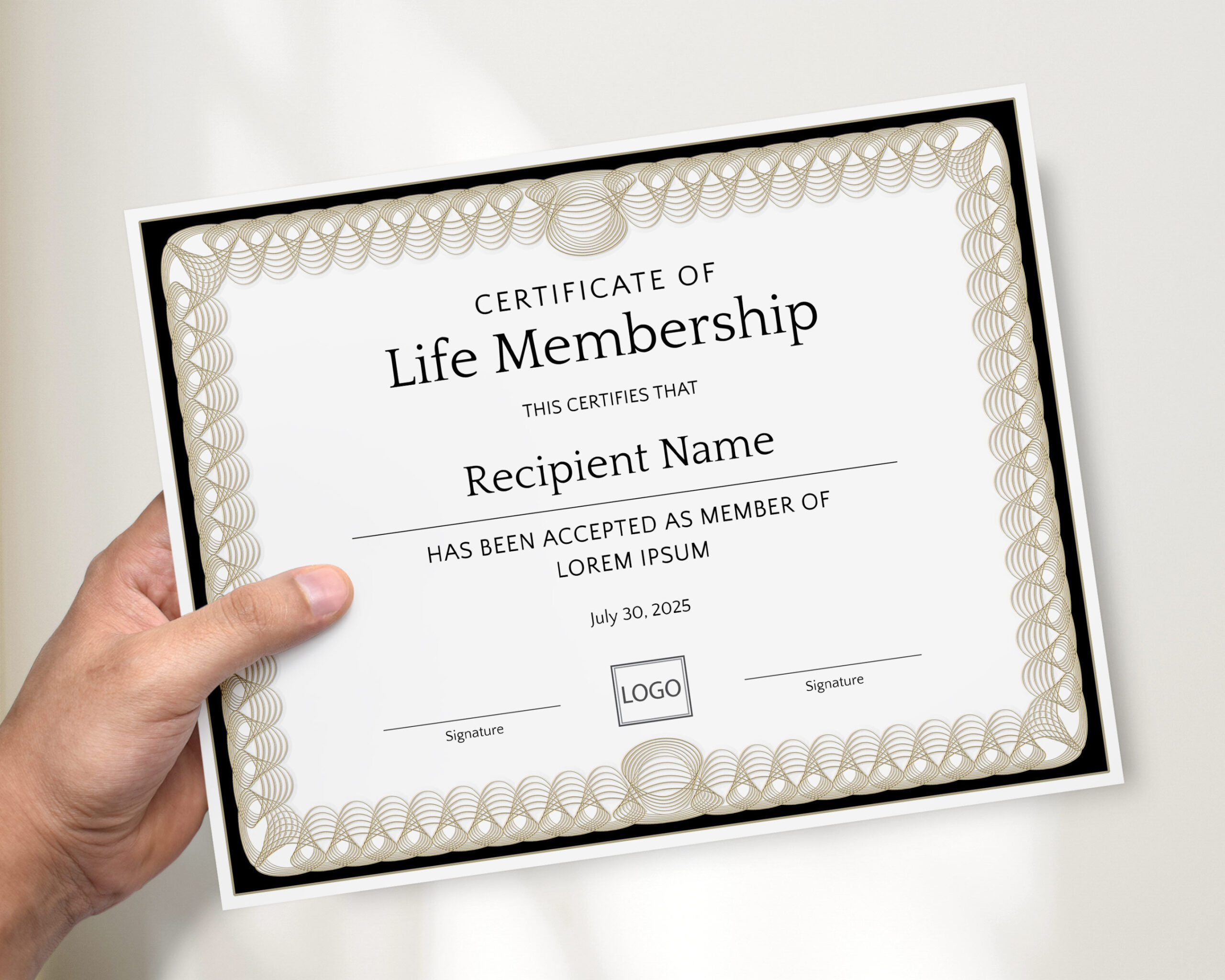 Life Membership Certificate Template, Editable Printable Elegant