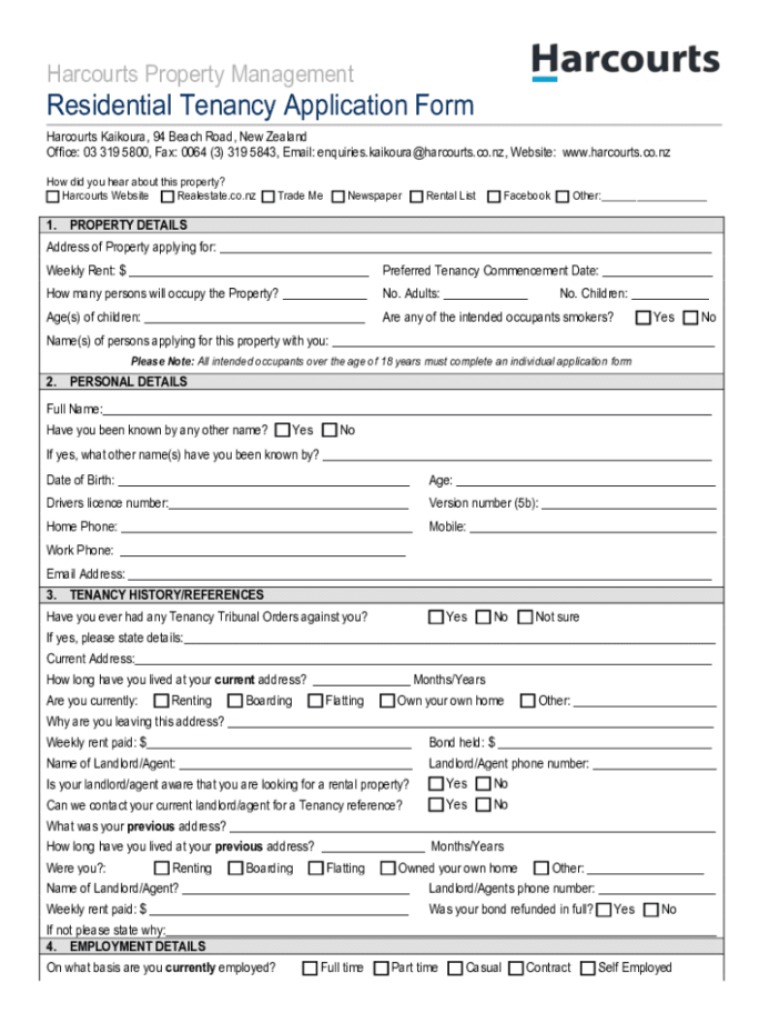 - NZ Harcourts Residential Tenancy Application Form Fill