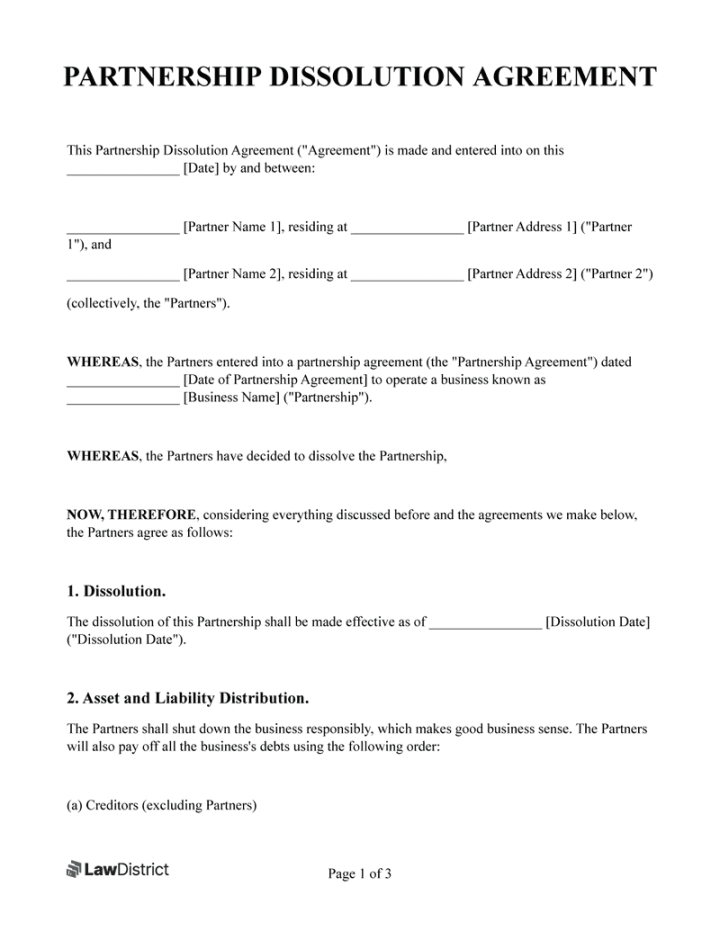 Partnership Dissolution Agreement Template  LawDistrict