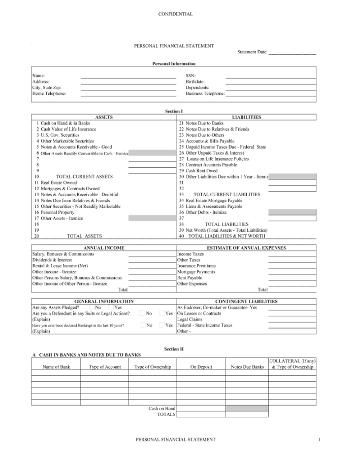 Personal Financial Statement Template - Fill Online, Printable