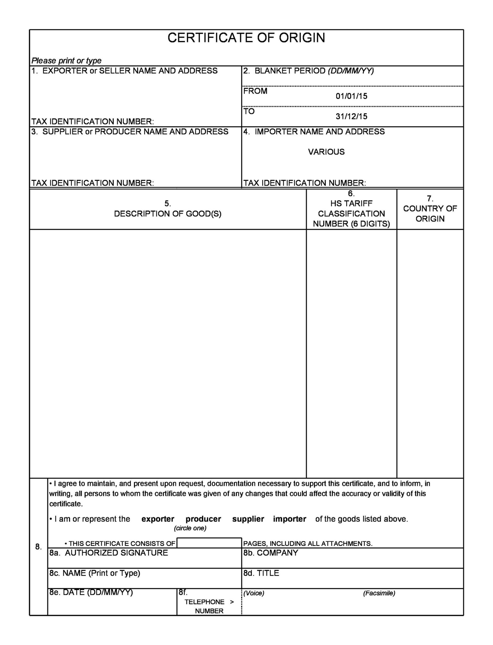 Printable Certificate Of Origin Templates (% Free) ᐅ