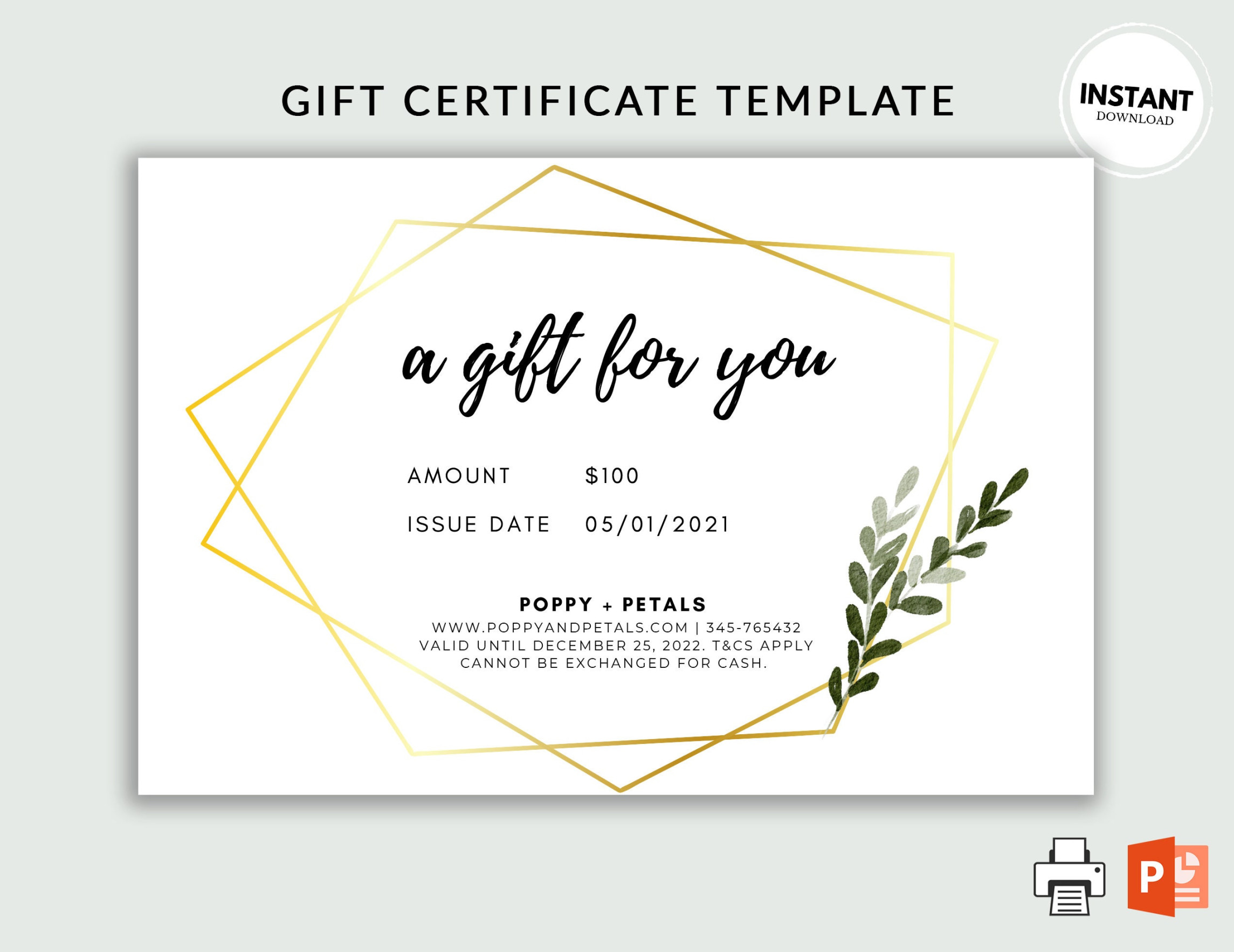 Printable Gift Voucher Template Editable Gift Certificate Template