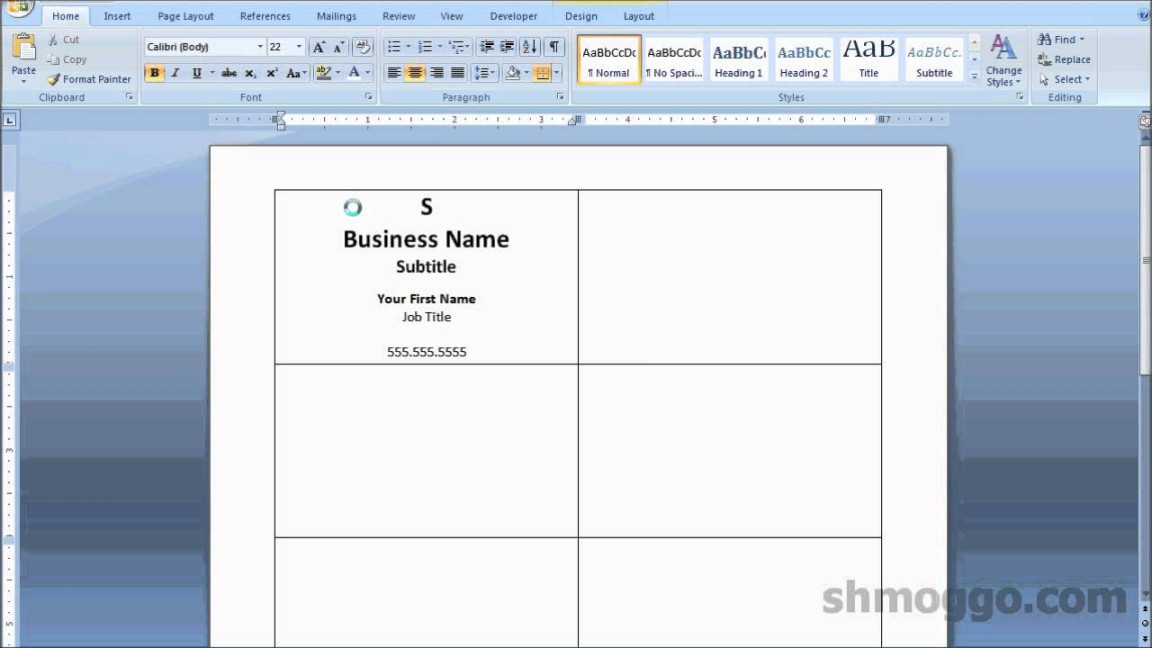 A blank business Card template for Word