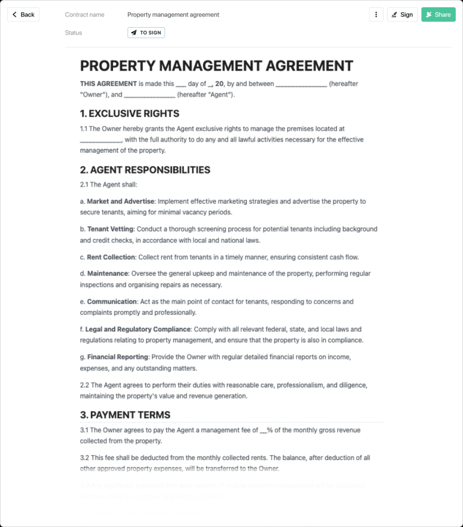 Landlord-Tenant Property Management Agreement Template