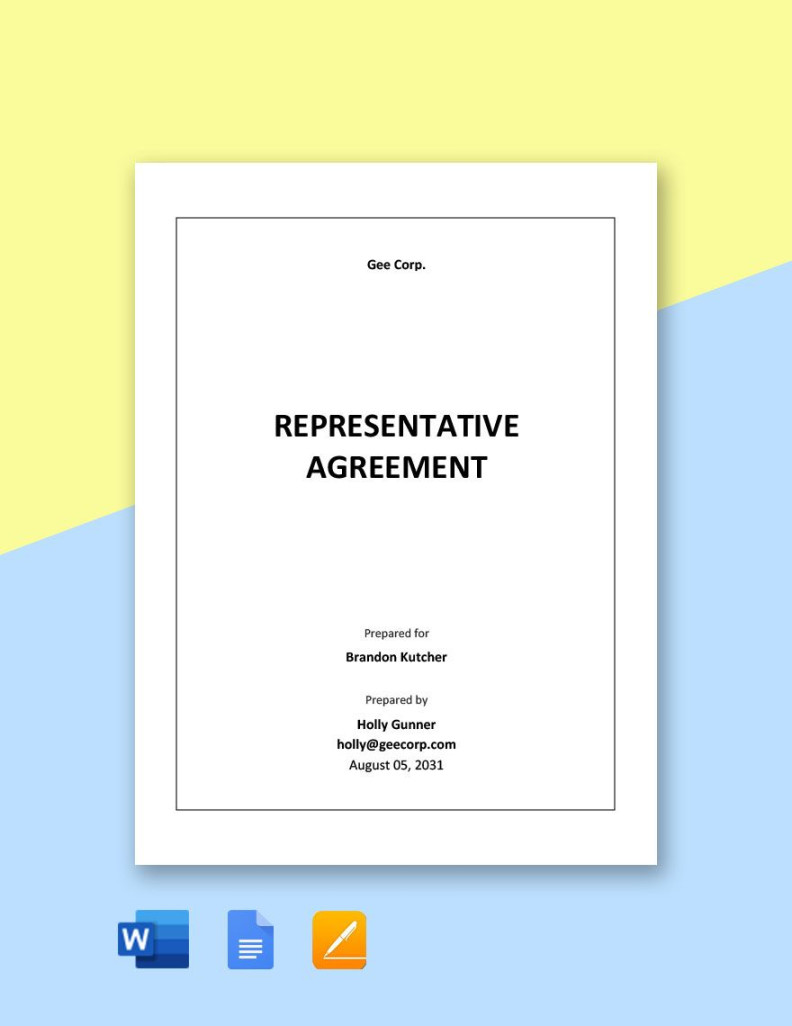 Representative Agreement Template in Google Docs, Word, Pages