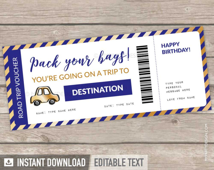 Road Trip Gift Ticket, Travel Voucher Template - My Party Design