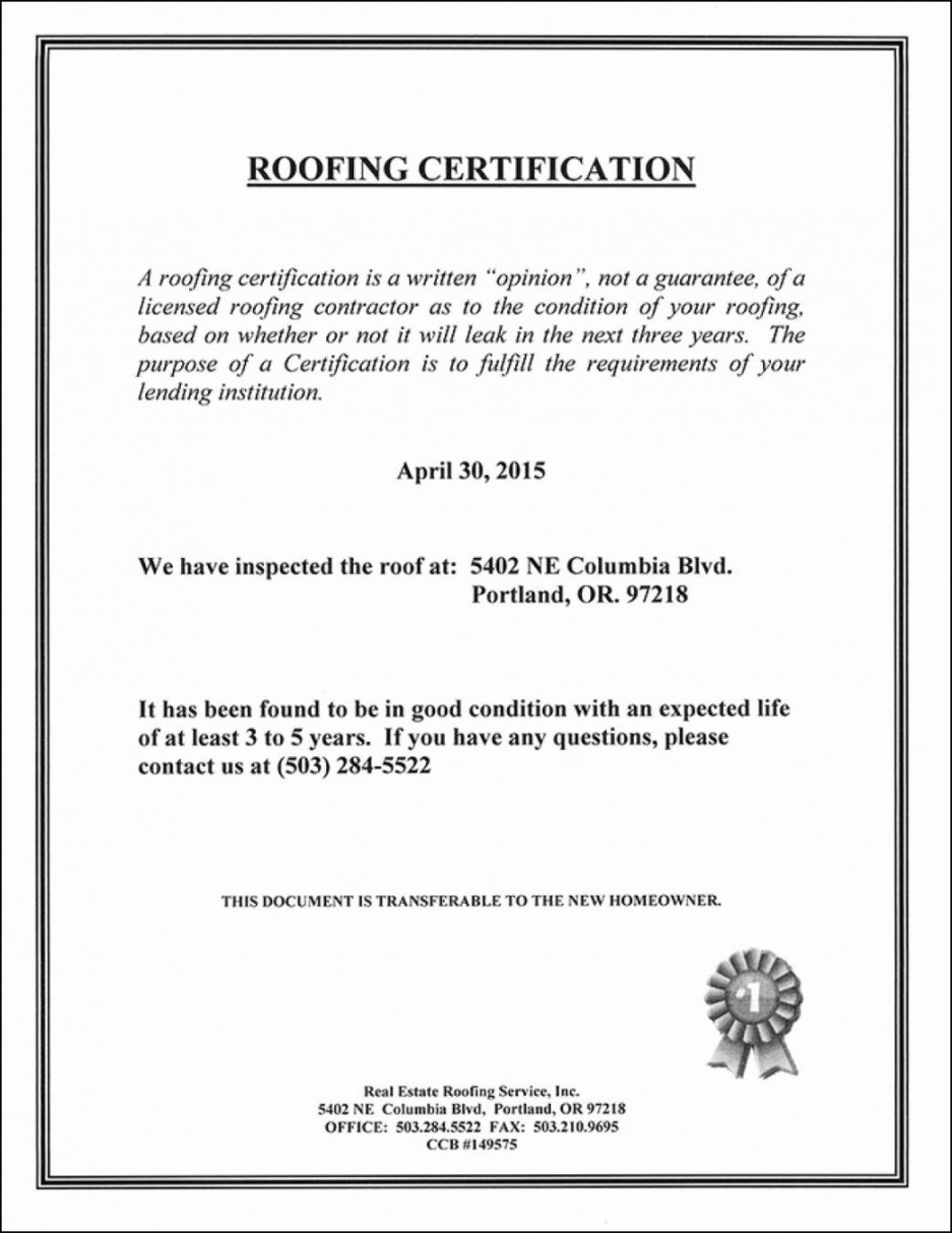 Roofing Certificate Of Completion Template Lovely Roof regarding