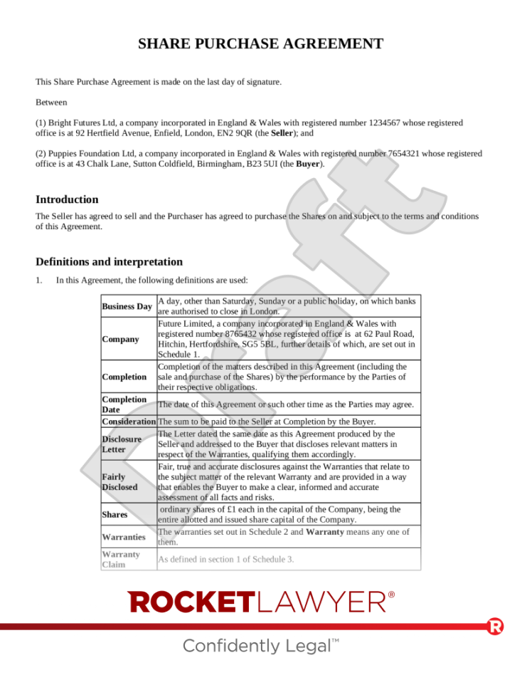 Share Purchase Agreement  Template & FAQs - Rocket Lawyer UK