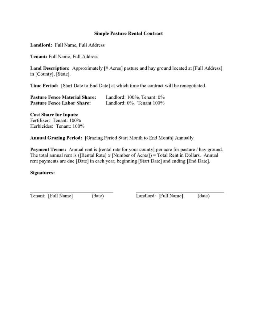 Simple Pasture Rental Contract One-Page – Farm Fit Living