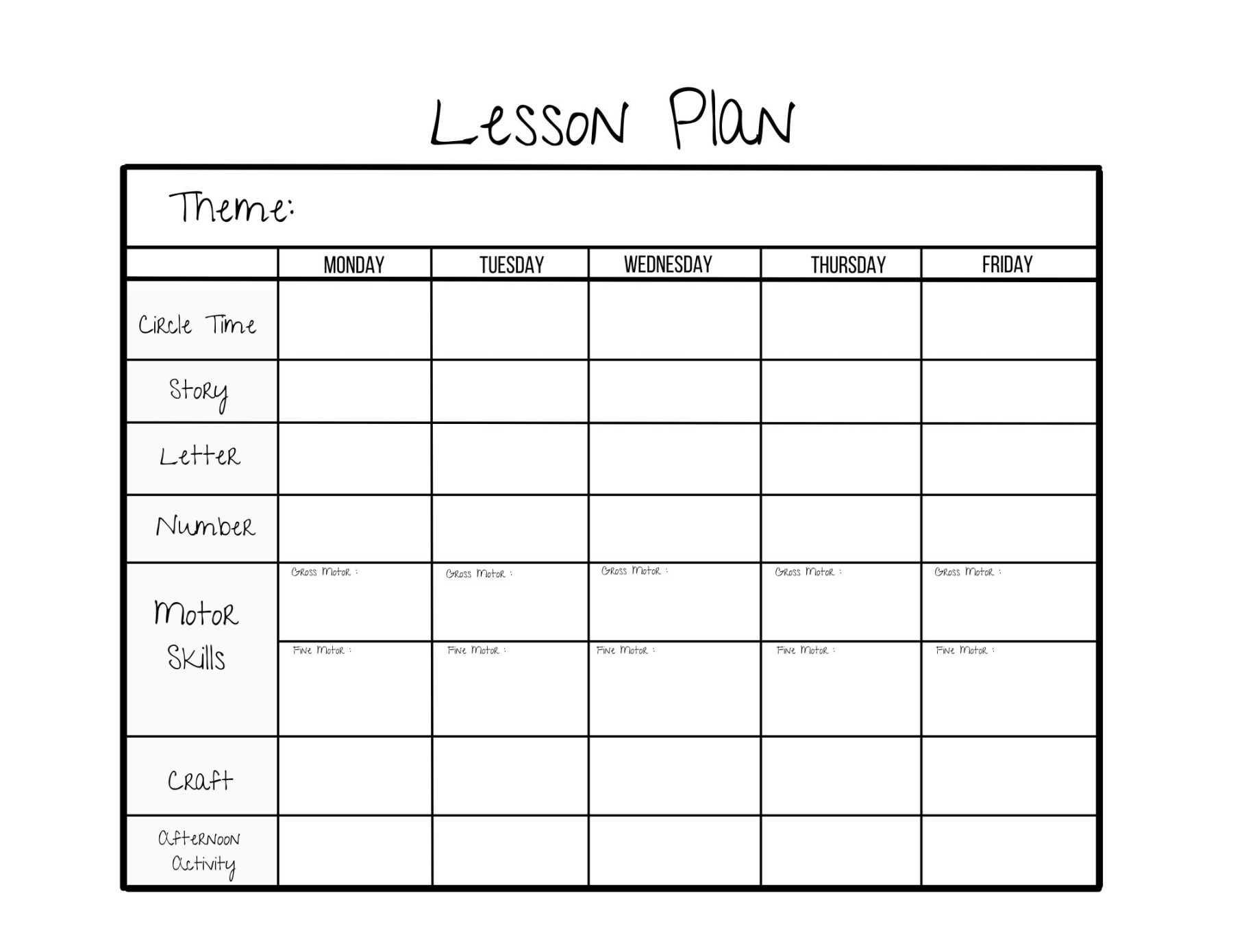 Simple Weekly Lesson Plan Template-preschool/prek/ Kindergarten