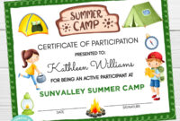 Summer Camp Participation Certificate